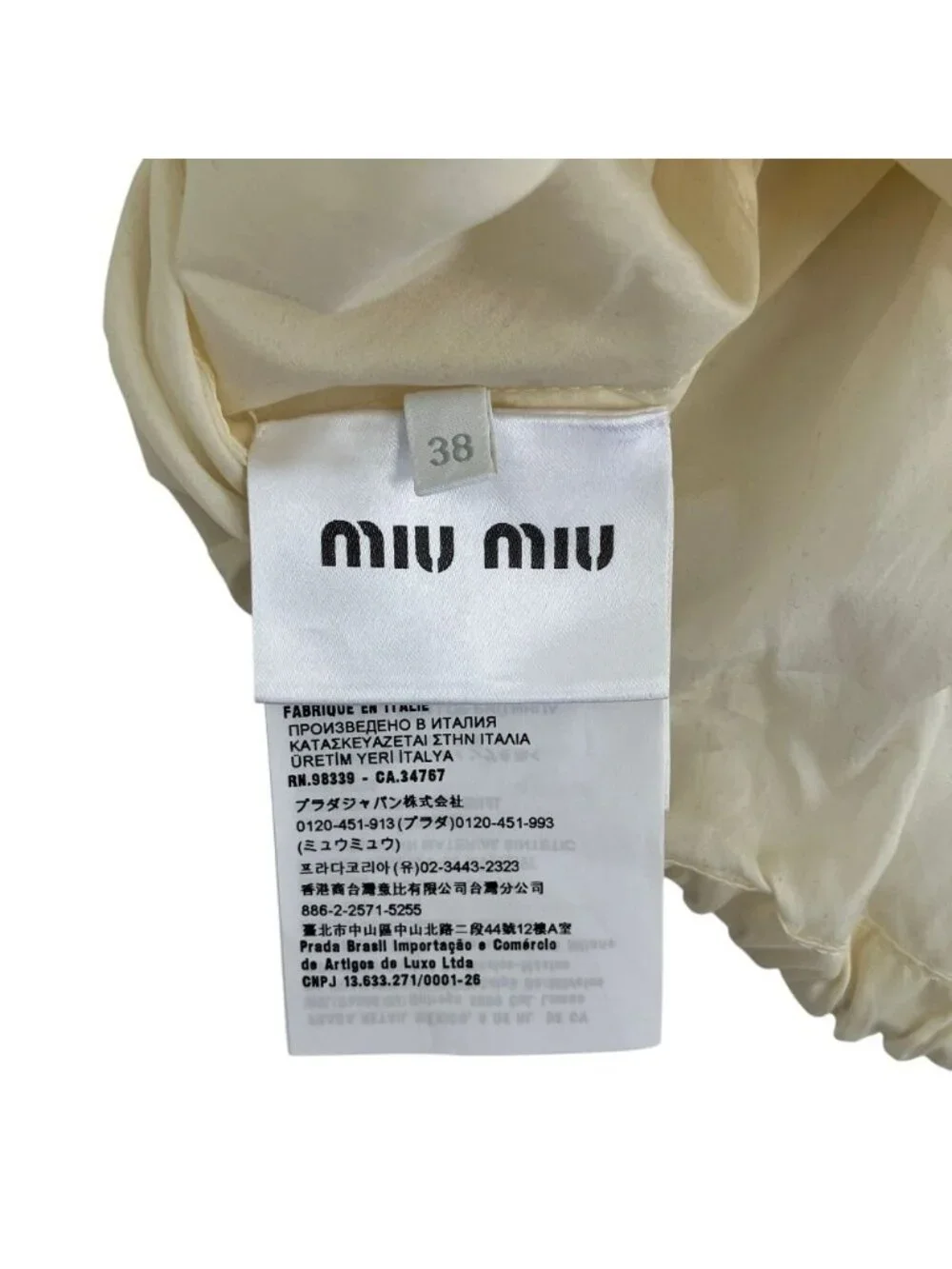 Miu Miu Logo Technical Silk Cropped Jacket Ivory 38